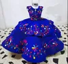 Mexican Royal Blue Satin Embroidered Flower Girl Dresses For Wedding Kids Plus Size Little Baby Wedding Guest Ball Gowns