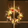 Decorative Flowers Easter Eggs Wreath With Led Lights Green Leaves Rattan Circle Indoor Outdoor Adorable Festival Decorating