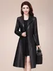 Women's Leather Faux Nerazzurri Spring autumn long black soft faux leather coat women sleeve buttons slim fit Elegant jacket 221122