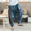 Herren-Trainingsanzüge, Herren-Haremshose, tiefe Schritttaschen, Jogger, bedruckt, Freizeithose für Herren, lockere Hip-Hop-Baggy-Boho-Baumwoll-Leinen-Hose mit weitem Bein, 221122