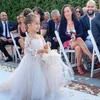 Mädchen Kleider Tüll Blumenkleid mit Schleife für Hochzeit Spitzenapplikationen Langarm Geburtstag Kinder Kleid Erstkommunion Kind trägt