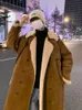 Cappotto da uomo in pelliccia sintetica Gmiixder lungo in pelliccia scamosciata da uomo invernale sopra il ginocchio in velluto di agnello trench unisex lungo e spesso giacca a vento vintage marrone 221121