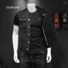 Motorcycle Apparel Retro Jean Jacket Men's Denim Vest Coats Slim Black Stand Collar Sleeveless Style Waistcoat Coat Cowboy Brand