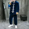 Heren Hoodies Sweatshirts Tang Suits Hit Color Men's Plus Size Velvet Jacket broek Verbeterde Hanfu Retro Jeugd Nieuwheid Zen Clothing National Clothing 221122