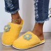 Chinelos mulheres moda moda flores decorada com pelúcia quente sapatos fechados chinelos quarto interno shoes de piso macio j220716