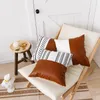 Yastık PU deri pamuk keten patchwork kanepe kapak Akdeniz şık kapaklar dekoratif atma ev dekor