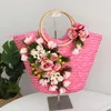 Duffel v￤skor S￶t spets och konstgjord ros Lily Flower Beach Bag Hat Suit Elegant Straw Customized Handbag for Summer Vacation Women Lady