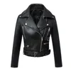 Women's Leather Faux Ailegogo Women Black Jacket Autumn Winter Short Soft Pu Jackets Belt Zipper Moto Biker Coat 221122