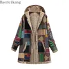 Womens Wool Blends Winter Warm Coats Plus Fleeve Print Pockets Hooded Cardigan 221122