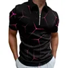 Polos masculinos de manga curta camisa p￳lo colorido din￢mico 3d colar de impress￣o de z￭per respir￡vel roupas de alta qualidade 221122