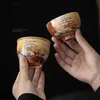 Мастерская чашка с деревянной чашкой ручной работы с деревянной чашкой для одной кружки ретро крупноваленная керамика чайная чаша Керамическая посуда