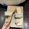 2022 Sandals Women Slipper Beaded Pearl Flat Toe Bohemian Summer Beach Sandals Ladies Shoes Plus Size Mujer Verano J220716
