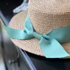 Chapéus largos da borda Dolphin Women Summer Summer French Raffia Straw Hat Hat Green Pink Ribbon Temea