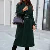 Misto lana da donna Vento Cappotto lungo elegante da donna con cintura Tinta unita Manica con scollo a V Chic Capispalla Donna Cappotto con spalle scoperte 221122