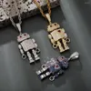 Hanger kettingen 2022 dames robot ketting ijs micro pave kubieke zirkonia dubbelzijdige omkeerbare oorbellen hiphop punk sieraden