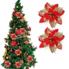 Fleurs décoratives Noël Poinsettia Artificielle Arbre Fleur Paillettes Décorations Pics Tiges Faux Guirlande Decorgarland Artisanat Argent Creux