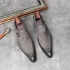 Chaussures habillées italiennes sans lacet hommes mariage en cuir véritable hommes Oxford moine sangle noir gris mocassins formels en daim