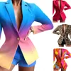 Женские костюмы Blazer Женщины отвороты Slim Fit с длинным рукавом одно пуговица градиент цветовой вариант офисный коттедж