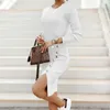 Party Dresses Sexy Bodycon Slit Knitted Women Autumn Long Sleeve High Waist Button Midi Elegant O Neck Elastic 221122