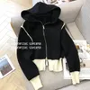 Womens hooded color block zipper front fly knitted sweater coat cardigan SMLXL