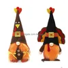 Andra festliga festförsörjningar Thanksgiving Party Decorations Turkiet Shaped Hat Gnome Faceless Doll Plush Dolls Cartoon Toy for Kids Dhpek