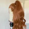 250 densité Body Wave Lace Front Perruque synthétique 36inch Ginger Brown HD Lace Frontal ColoredHuman Hair Wigs for Women