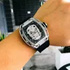 Mechanical Mens Richa Milles Automatic Business Watch Leisure Hollowed Out Skull with Diamond All Over the Sky Star Personality Fashion High Quality