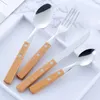 Naturligt tr￤handtag fr￥n Cutlery Knife Flatware 304 Rostfritt st￥l Tabelformat Gaffel Fork Sked Tesked