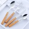 Wood Handle Cetlery Cnife Flatware 304 Stains Steel Tabledware أدوات المائدة اللذيذة شوكة ملعقة ملعقة صغيرة