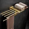 Badtillbehör Set Brushed Gold Badrumstillbehör Handduk Rack Pappershållare Toalettborste Ranger Hooks Brass Hardware