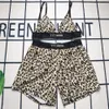 Leopard Print Yoga Outfits Breathable Sport Crop Top Elastic Waist Sports Shorts Womens Summer Tracksuits