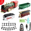 Elektriskt RC -spår Remote Control Train Rail Car Smoke With Music Lights Christmas Charge Children S Toy 221122