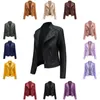 Couro feminino moda casaco feminino fino fino outono curto multicolorido feminino roupas de motocicleta gola PU falso