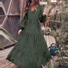 Casual Dresses Floral Chiffon Fashion High Quality Maxi Dres V Neck Boho Retro Holiday Leisure Långärmad strandtemperament Lady Robe 221121