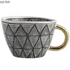 Tassen Amerikanische unregelmäßige geometrische Keramik-Kaffeetasse mit vergoldetem Griff, Schwarz-Weiß-Muster, Milchtee, Wohnaccessoires 221122