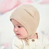 Cappelli 2022 Inverno Tinta Unita Lavorato A Maglia Cappello di Lana Del Bambino Del Fumetto Orecchio Protezione Della Treccia Caldo Per Bambini Adatto 0-3 Anni