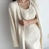 Two Piece Dress Korean Fashion Women Sweater Suits Autumn Winter Solid Color Long Cardigan Knitted Suspender Two Piece Sets 221122