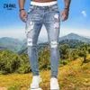 Herr jeans mode rippade streetwear mens svart smala fit hip hop mager byxor hög kvalitet denimkläder avslappnade byxor 221122