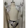 Stage Wear Sexy Bar Silver Sequins Wing Epaulet Shoulder Ornaments Crystals Shorts Outfit Men's Dancer Gogo Costume Accessories