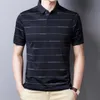 Men's Polos Ice Stripe Polo Cirche Business Casual Lapela Tshirt Men Slim Fit Sleeve Short Summer Fashion Clothing 221122