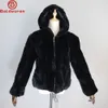 Womens Fur Faux Women Winter Warm Russian Lady 100% Natural Rex Rabbit Hooded Coats Real Jackets Genuine Overcoat 221122