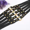 Belts Fashion Self Tie Wide Belt Elastic Slim Corset Body Shaper Black Faux Leather Retro Punk Rivet Waist Cummerbund