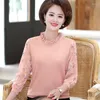 Women's T Shirts Spring Female Clothing Middle-Aged Women'S Tops & Tees Lace Sleeve Fashion Knit High Quality T-Shirt F669