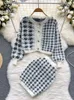 Abito a due pezzi SINGREINY Fashion Plaid Pezzi lavorati a maglia Abiti a maniche lunghe Maglione corto Cardigan Mini aderente Streetwear Set autunnali 221122