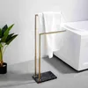 Bath Accessory Set Luxury Bathroom Bathtub Towel Rack Floor Standing Bar Golden Double Holder Made Of Marble Stainless Steel