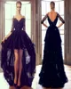 2019 Black Lace Hi Lo Evening Formal Dresses Sequins Sexig Off Shoulder High Low Half Hides Prom Party Dress5782483