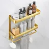 Bad-Zubehör-Set, Badezimmer-Regale, Bürste, goldenes Eckregal mit Handtuchhalter, Wand-Shampoo-Rack, Aluminium-Zubehör