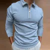 Herren Polos Männer Langarm Poloshirt Reißverschluss Design Umlegekragen reine Farbe Polos Männliche Kleidung Streetwear Casual Fashion Herren Tops 221122