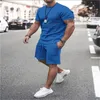 Moletons masculinos moletons moletons masculinos de traje de 2 pe￧as do ver￣o esporte s￳lido esporte havaiano Terno curto Manga curta camiseta e shorts Casual Moda Man Roupas 221122
