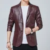 Herrläder faux mode casual boutique kostym jacka / manlig fast färg affärskrage pu blazers långärmad klädrock 221122